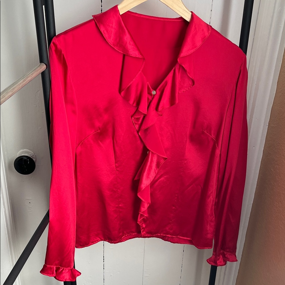 Source Unknown Red Satin Blouse - image 1